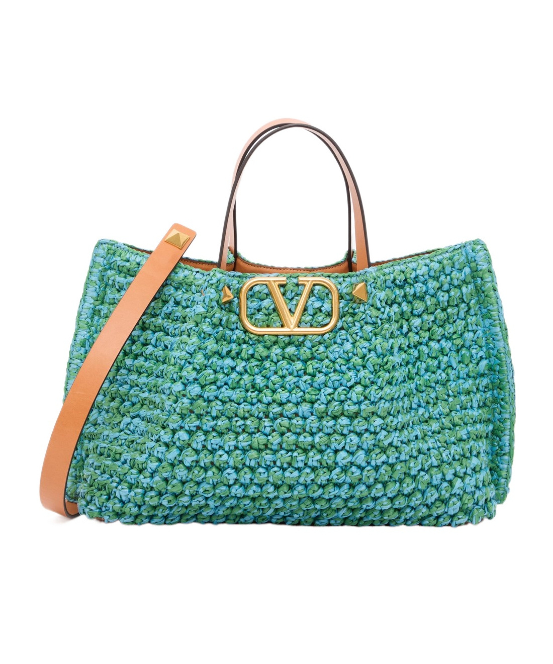 Shop Valentino Medium Shopping Bag In Synthetic Raffia Crochet In Green