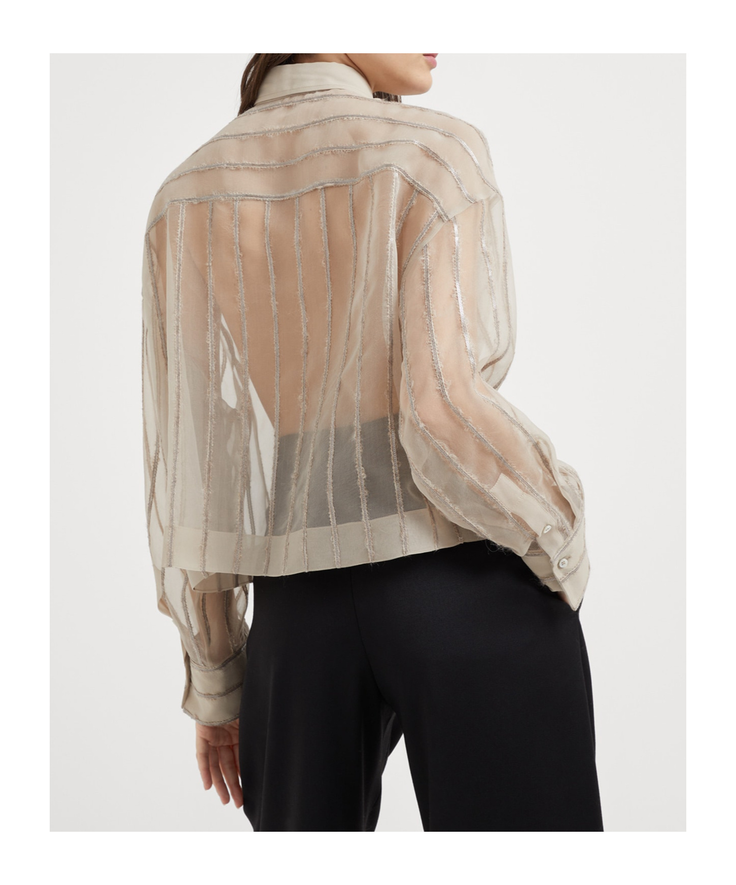 Brunello Cucinelli Striped Silk Shirt In Beige