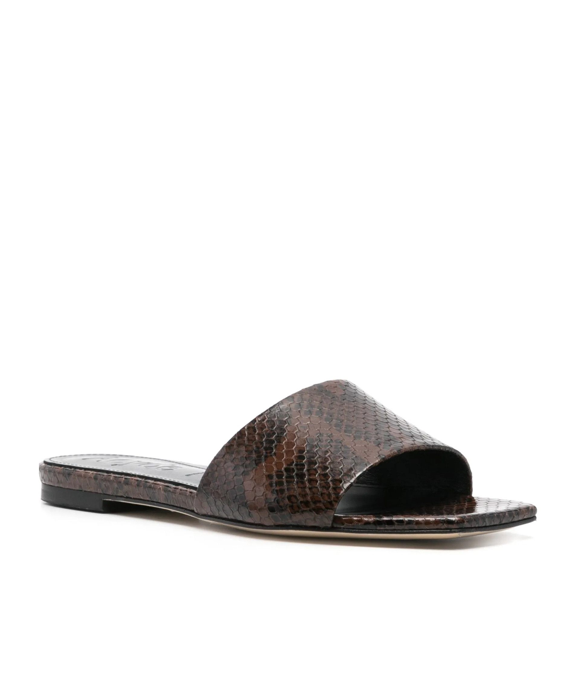 Aeyde Square Toe Flat Sole Sandals With Textured Finish In Moka