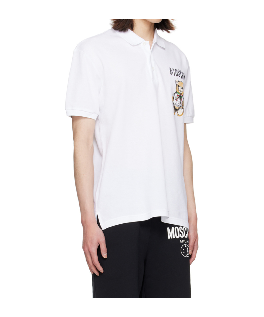 Moschino Buckle Short Sleeve Polo Shirt In White