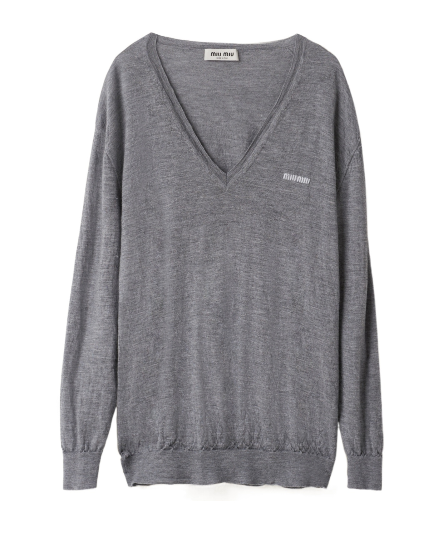 Miu Miu Logo-embroidered V-neck Jumper In Gray