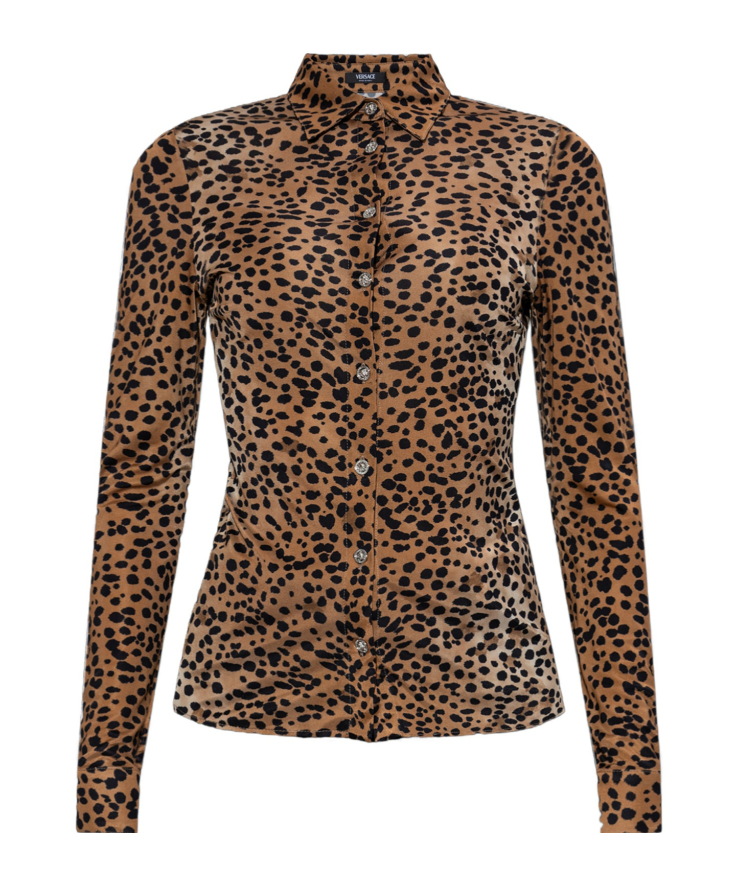 Shop Versace Leopard-printed Long-sleeved Shirt In Brown