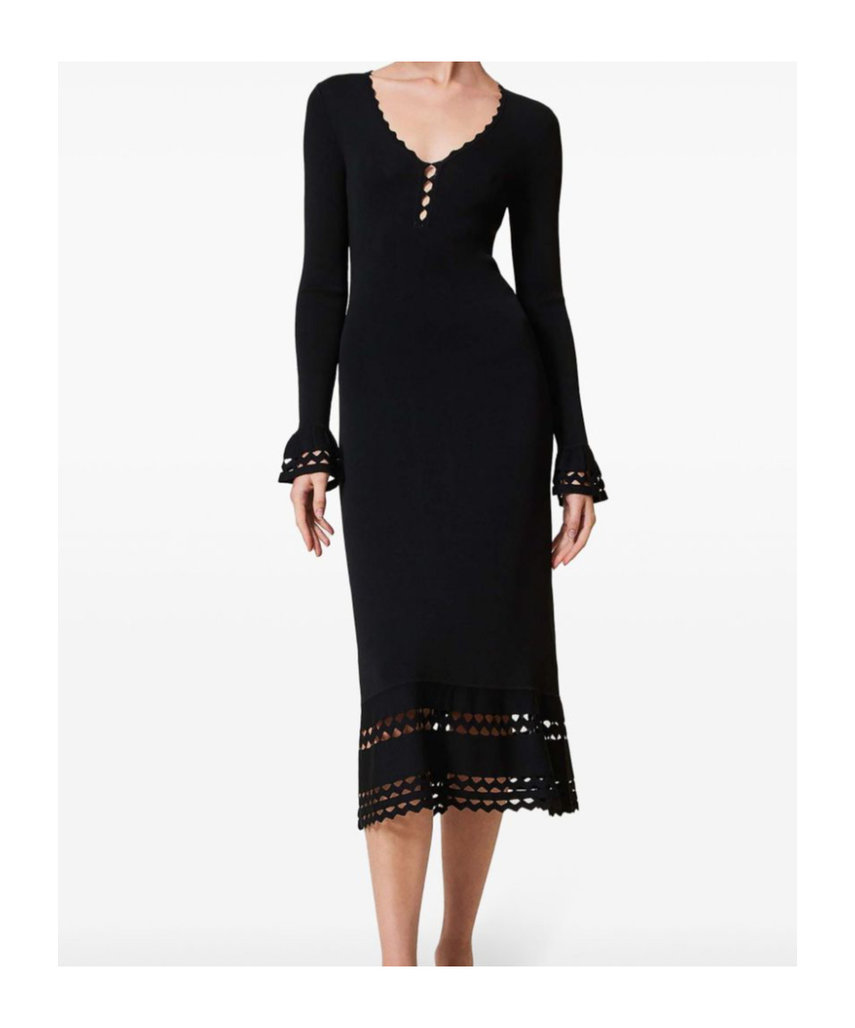 TWINSET SCALLOP-TRIM MIDI DRESS