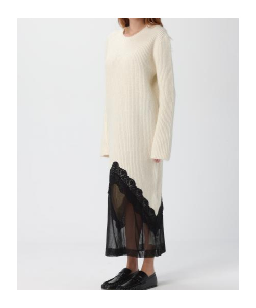 Jil Sander Lace-panel Midi Dress In White