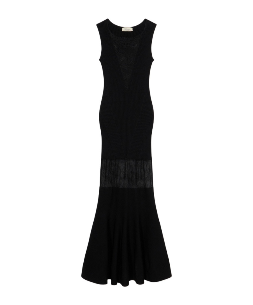 Blumarine Lace-panelled Sleeveless Gown In Black