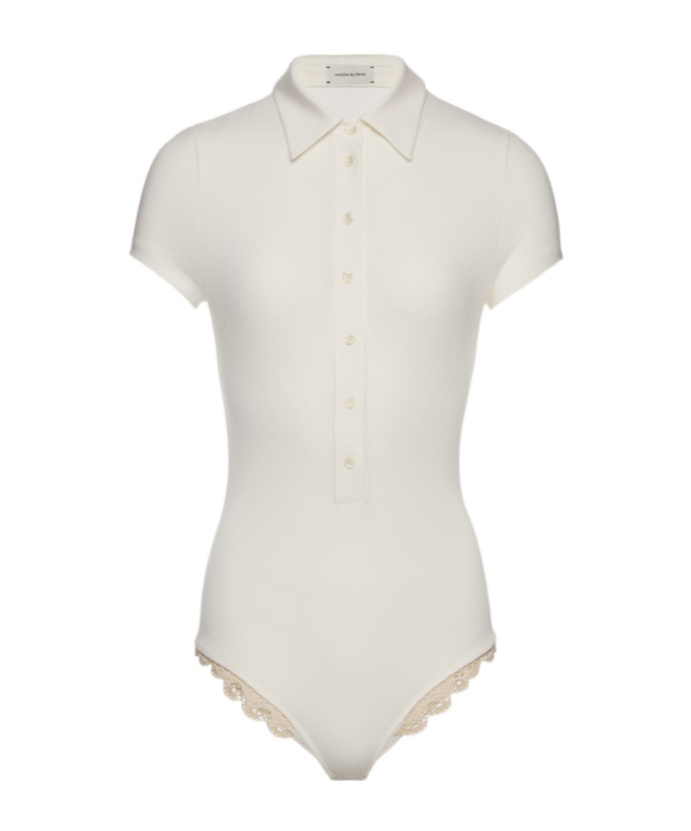 Magda Butrym Lace Trim Short Sleeves Bodysuit In White