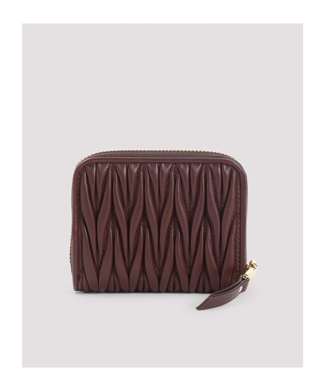 Miu Miu Quilted Burgundy Lamb Leather Wallet In Brown