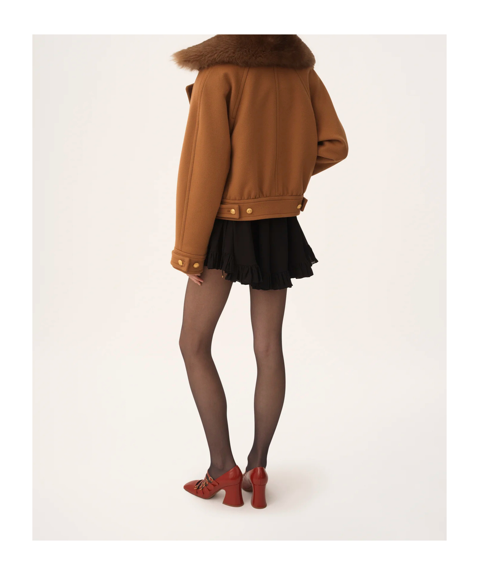 Chloé Virgin Wool Blend Jacket With Fur Collar In Neutral