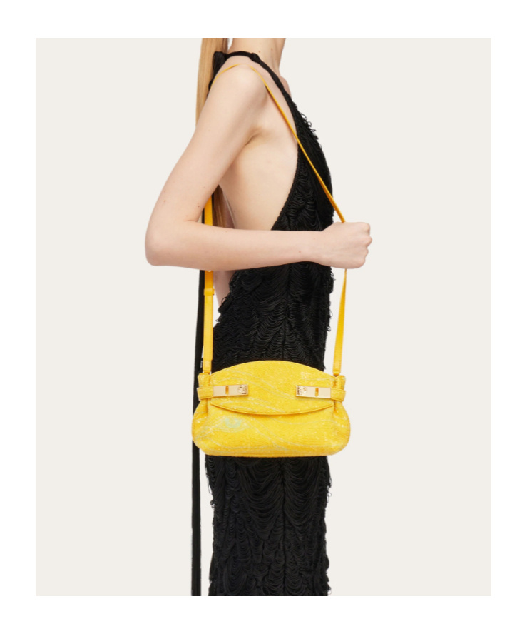 Ferragamo Hug Soft Crossbody Bag With Sequins (xs) In Yellow