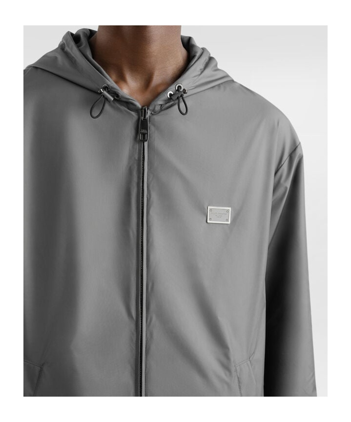 Dolce & Gabbana Hooded Jacket Drawstring Elasticated Cuffs In Gray