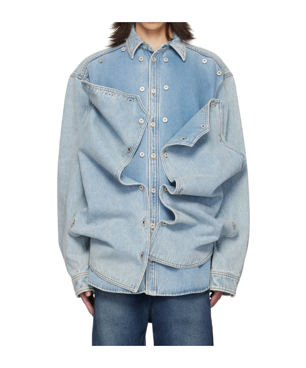 Y/project Snap Off Denim Shirt In Blue