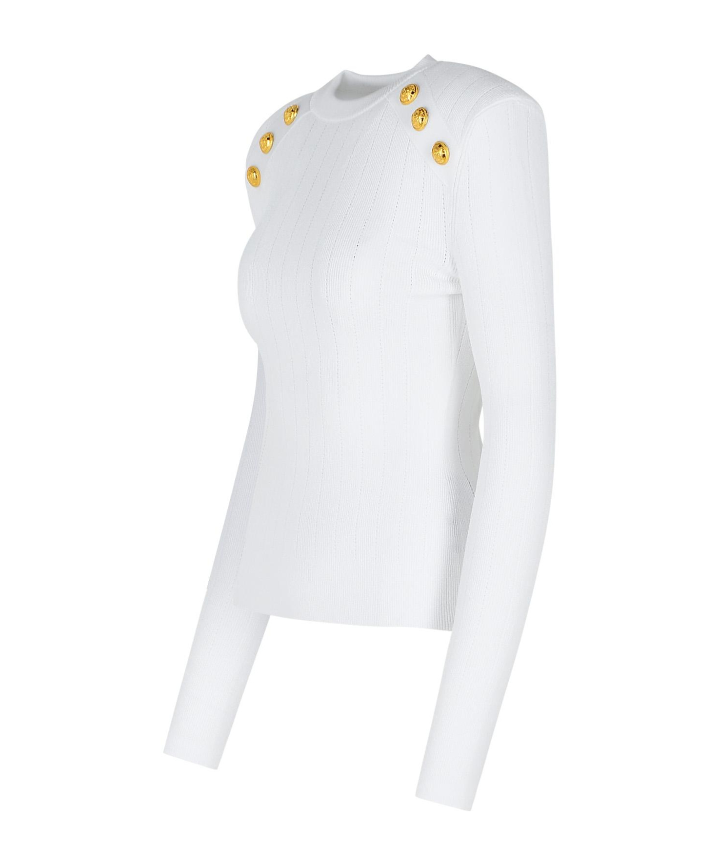 Shop Balmain Button Embellished Knitted Jumper In White