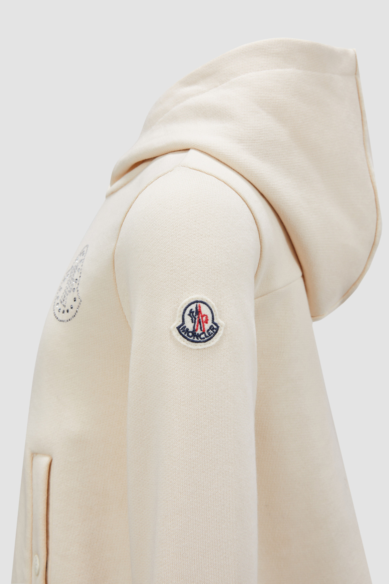 Moncler Hoded Crystal Logo Dress In Nude