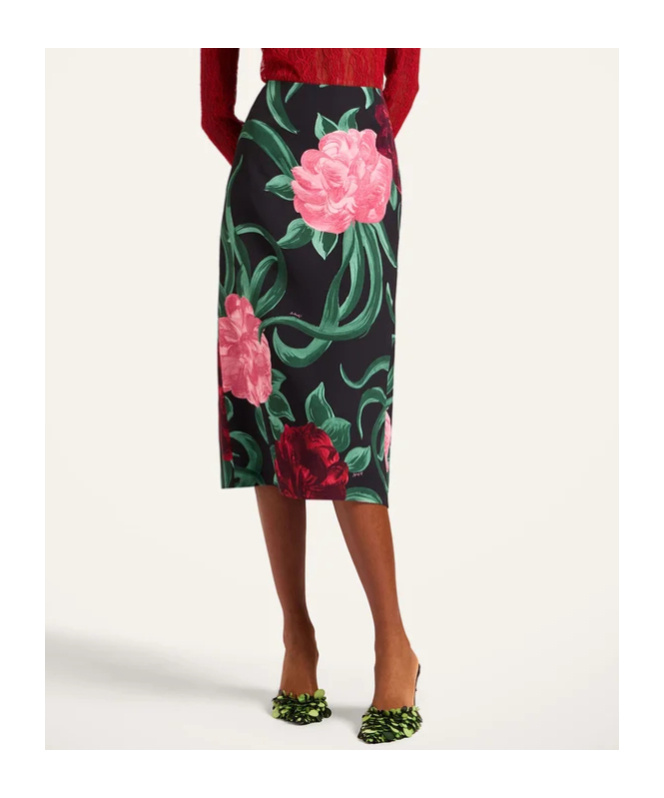 La Doublej Floral Midi Skirt In Black