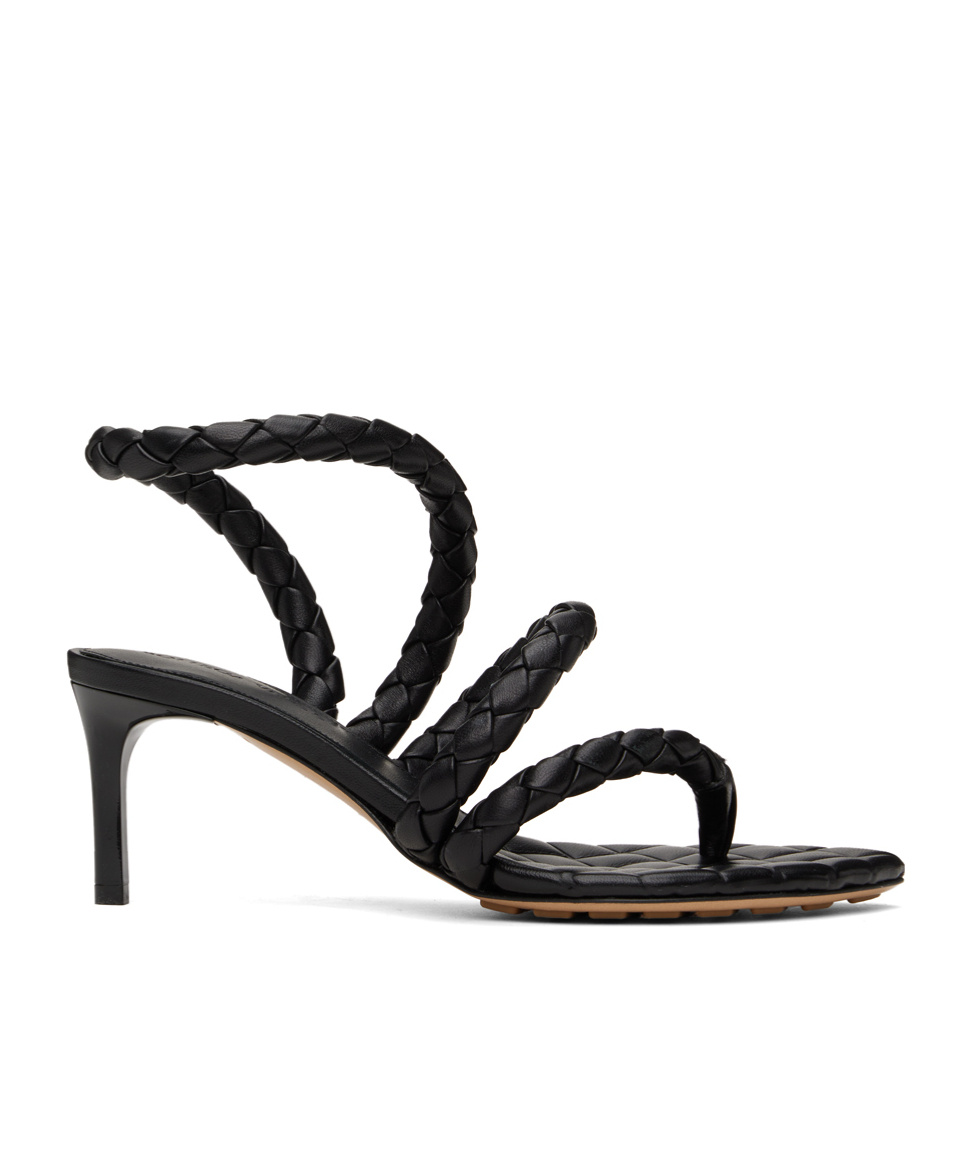 Bottega Veneta Black Leaf Heeled Sandals In Black