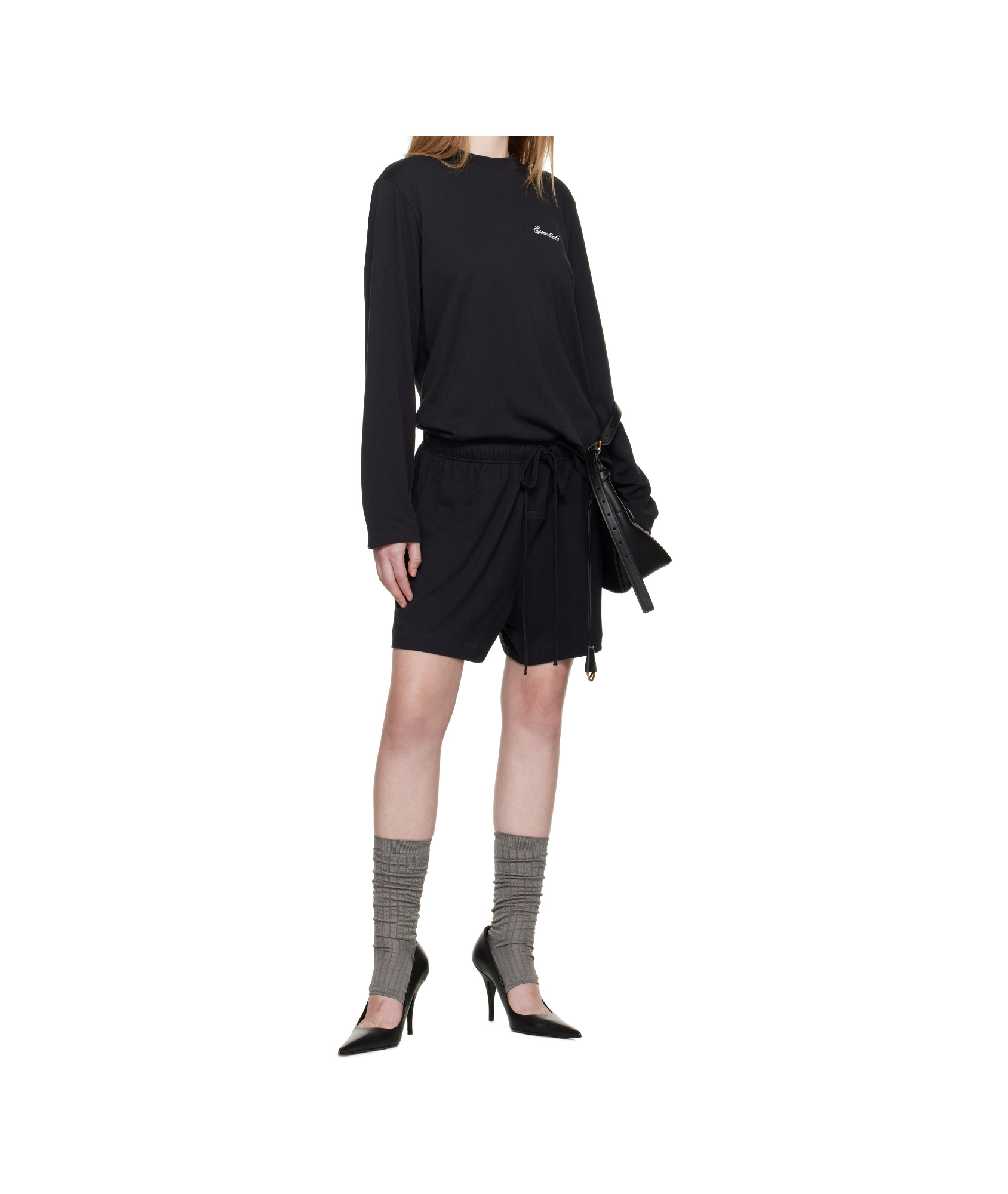 Essentials Emblem Patch Tie-up Shorts In Black
