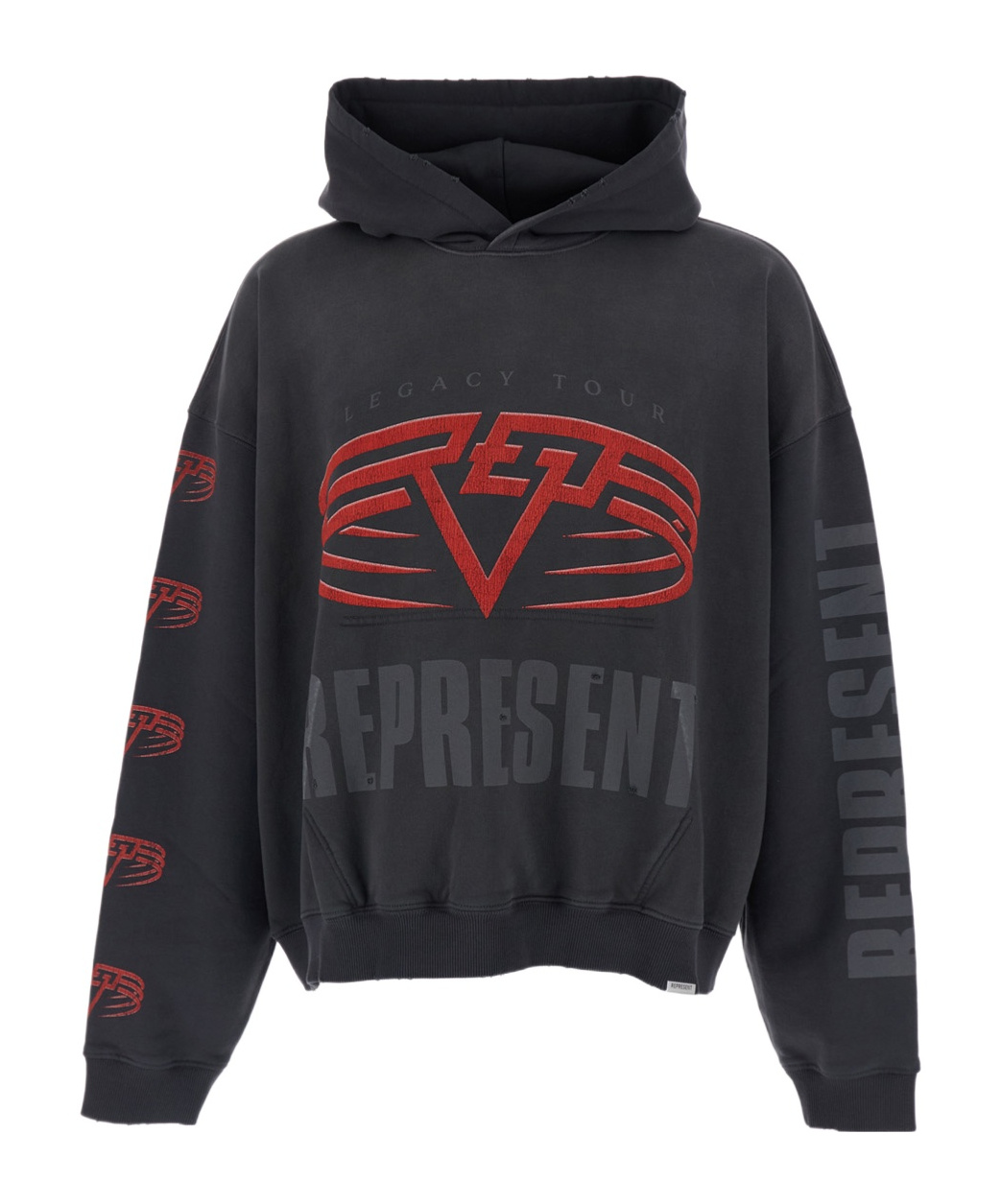 Represent Grey Hoodie With Maxi Logo Print On Front And Rear And Dropped Shoulders In Cotton Man In Gray