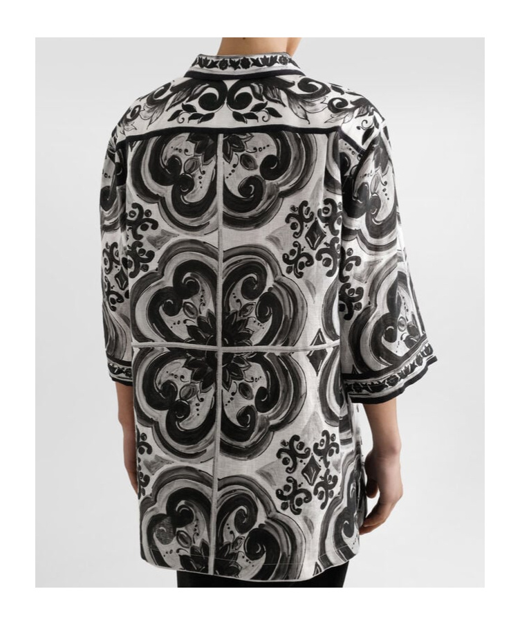 Dolce & Gabbana Camicia Hawaii In Lino Stampa Maiolica