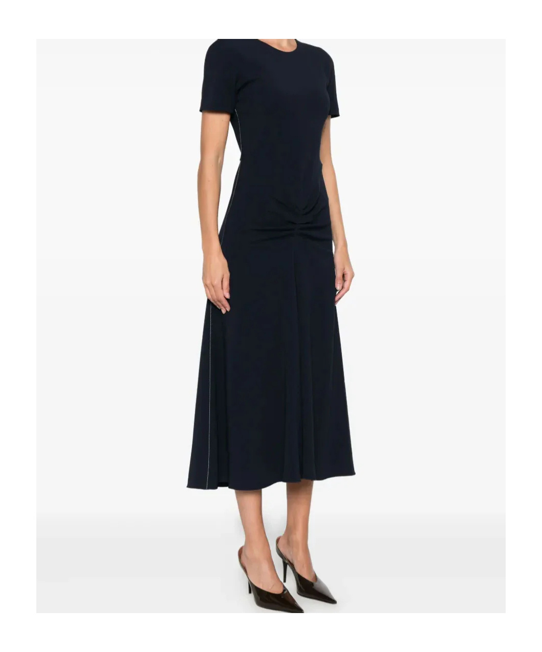 Victoria Beckham Short-sleeve Gathered Dress In Black