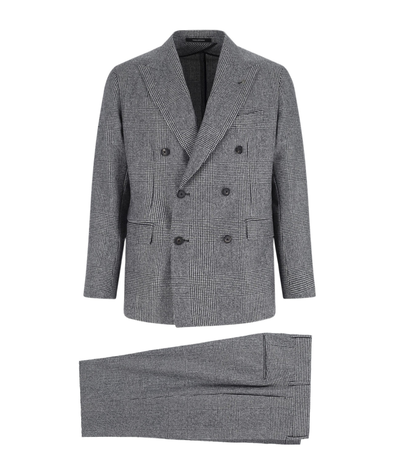 Tagliatore Double-breasted Houndstooth Suit With Signature Silver Details In Gray