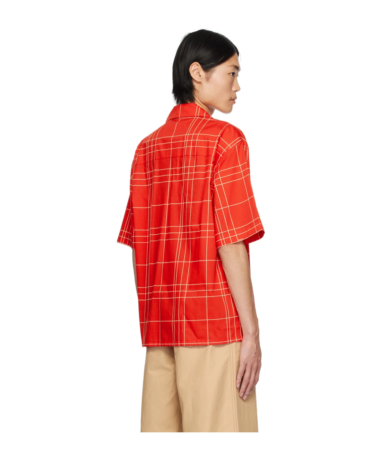 Marni Men's Windowpane Poplin Camp Shirt In Red