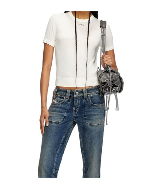 Diesel Women White T-shirt With Logo On The Front And Ribbed Design In Cotton Woman