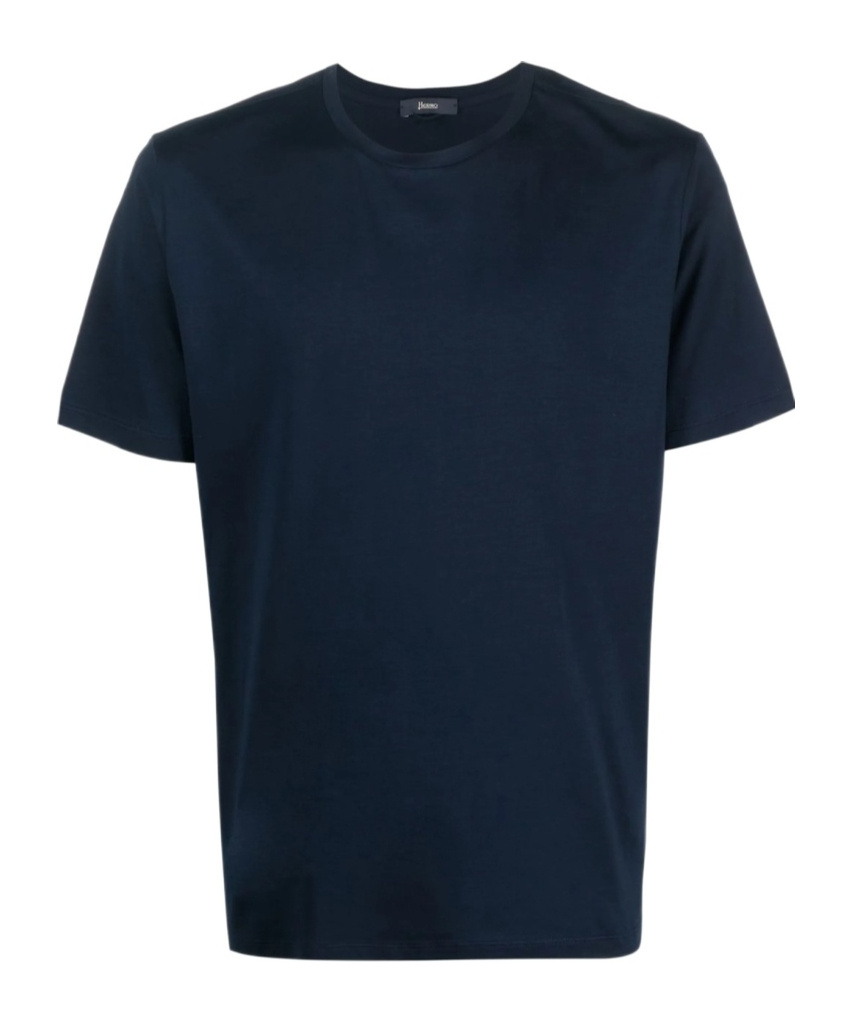 Herno Men Navy Blue Round Neck Logo T-shirt, M Luxury T-shirts For Men Darveys
