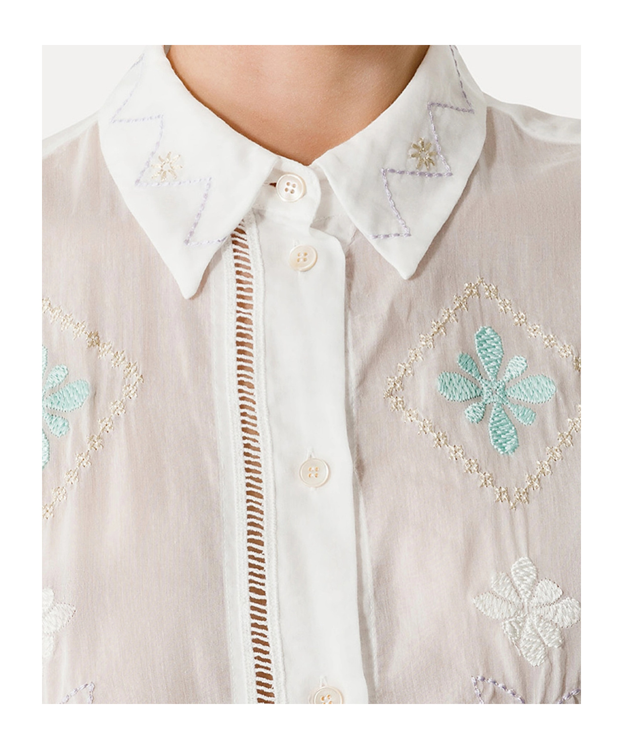 Shop Forte Forte Halfsleeve Voile Shirt With Oniric Blossom Embroidery Pattern
