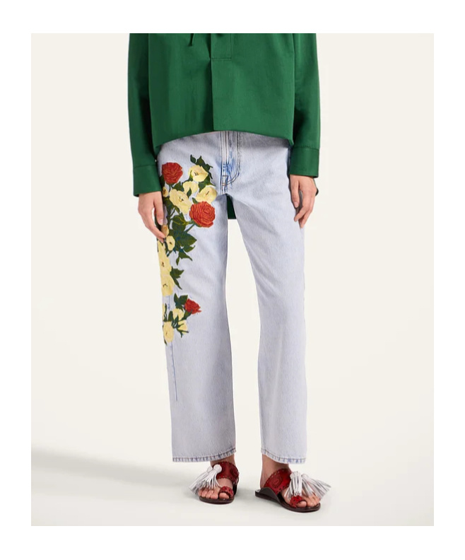 La Doublej The Barrel Embroidered-floral Jeans In Multi