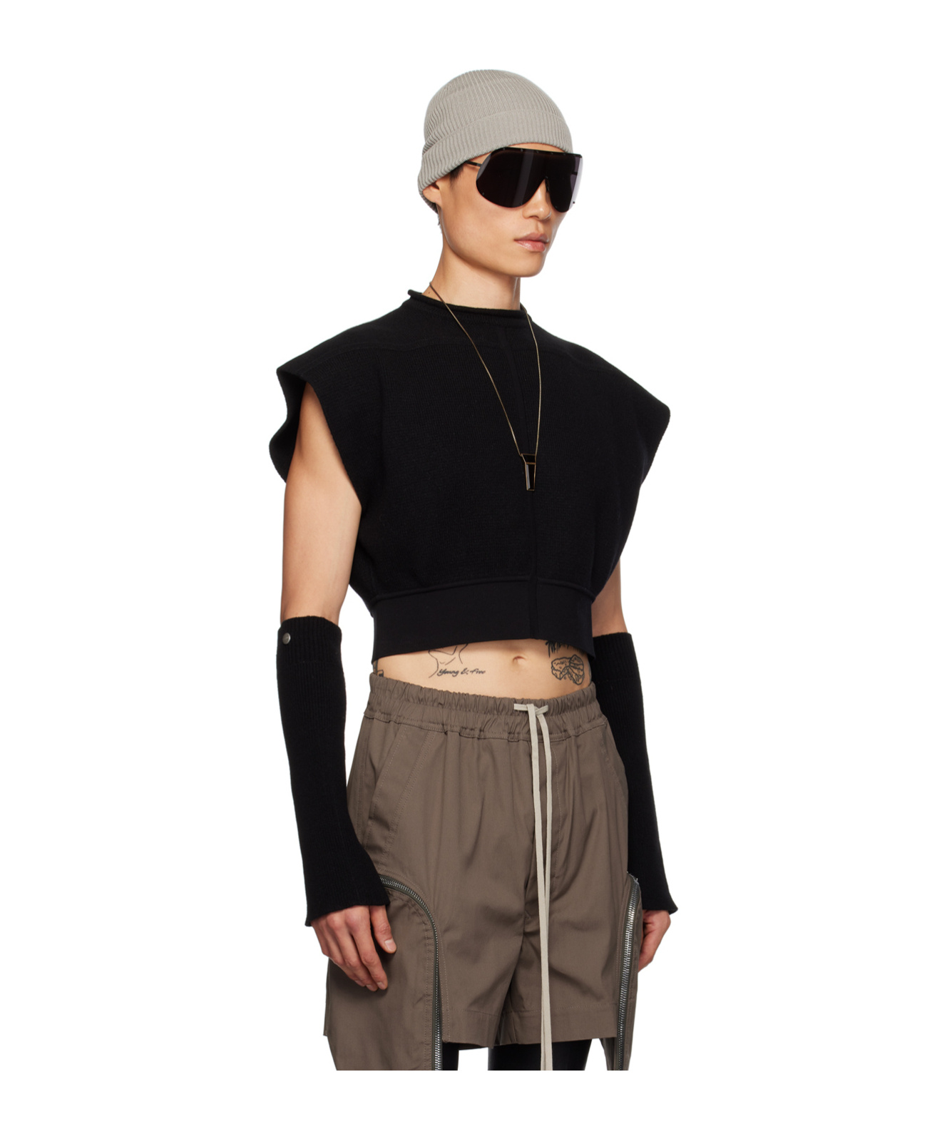 Rick Owens Black Cropped Sweater In Black