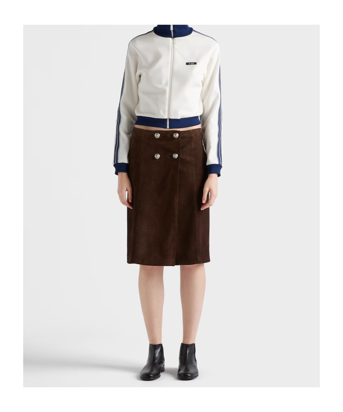 Prada Leather-elbow Patches Striped Sweatshirt In White