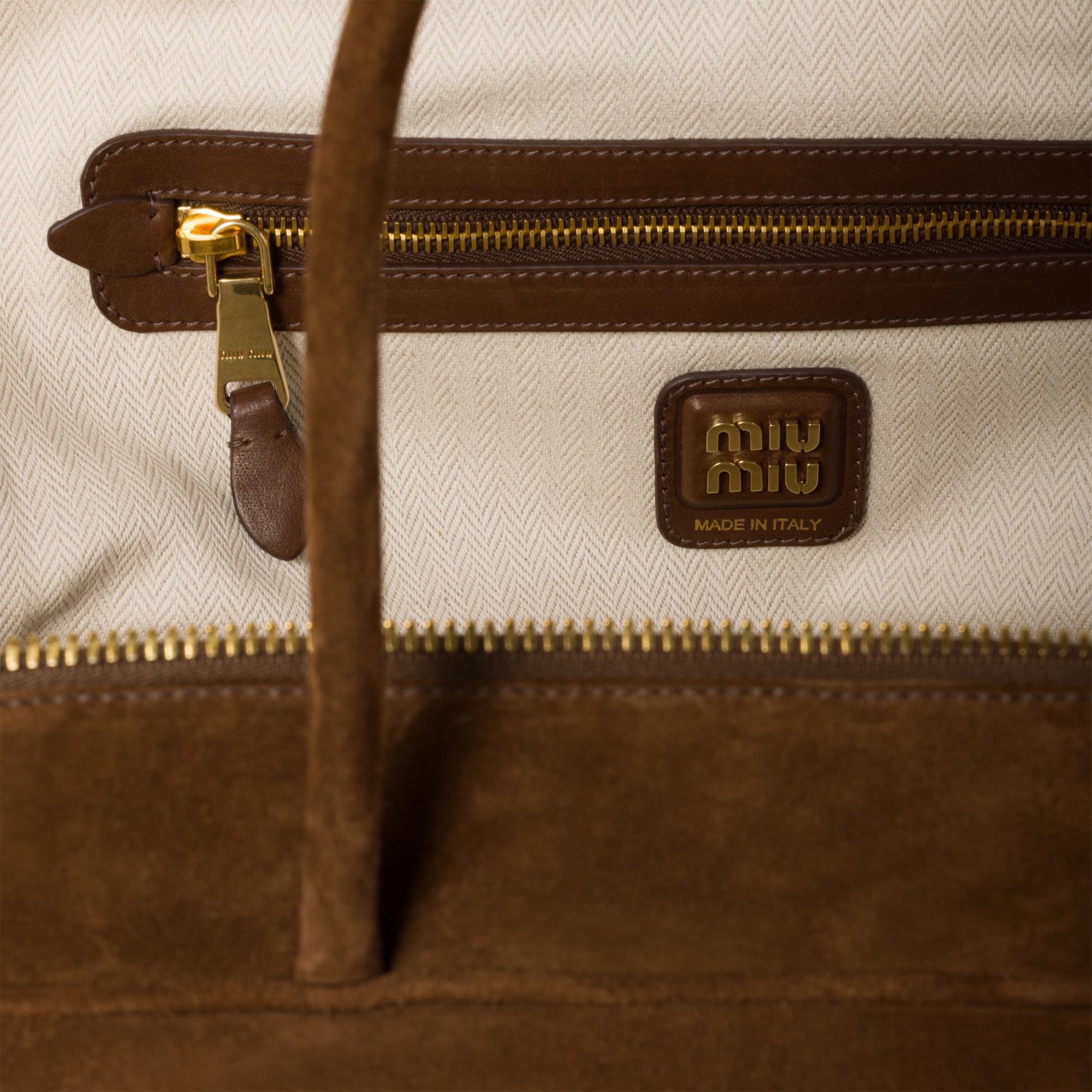 Miu Miu Beau Logo-debossed Suede Bag In Brown