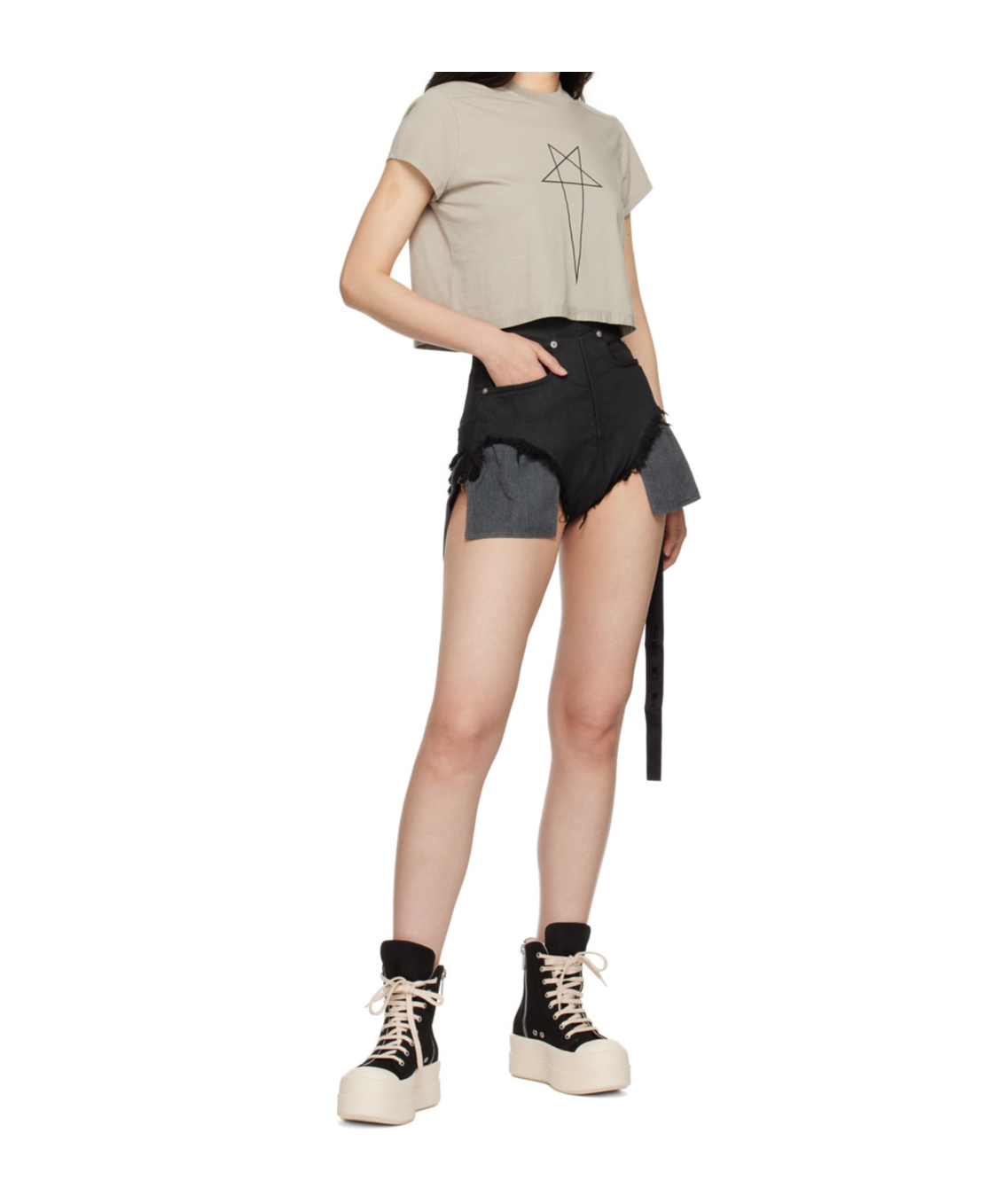 Rick Owens Drkshdw "small Level T" Cropped T-shirt In Nude