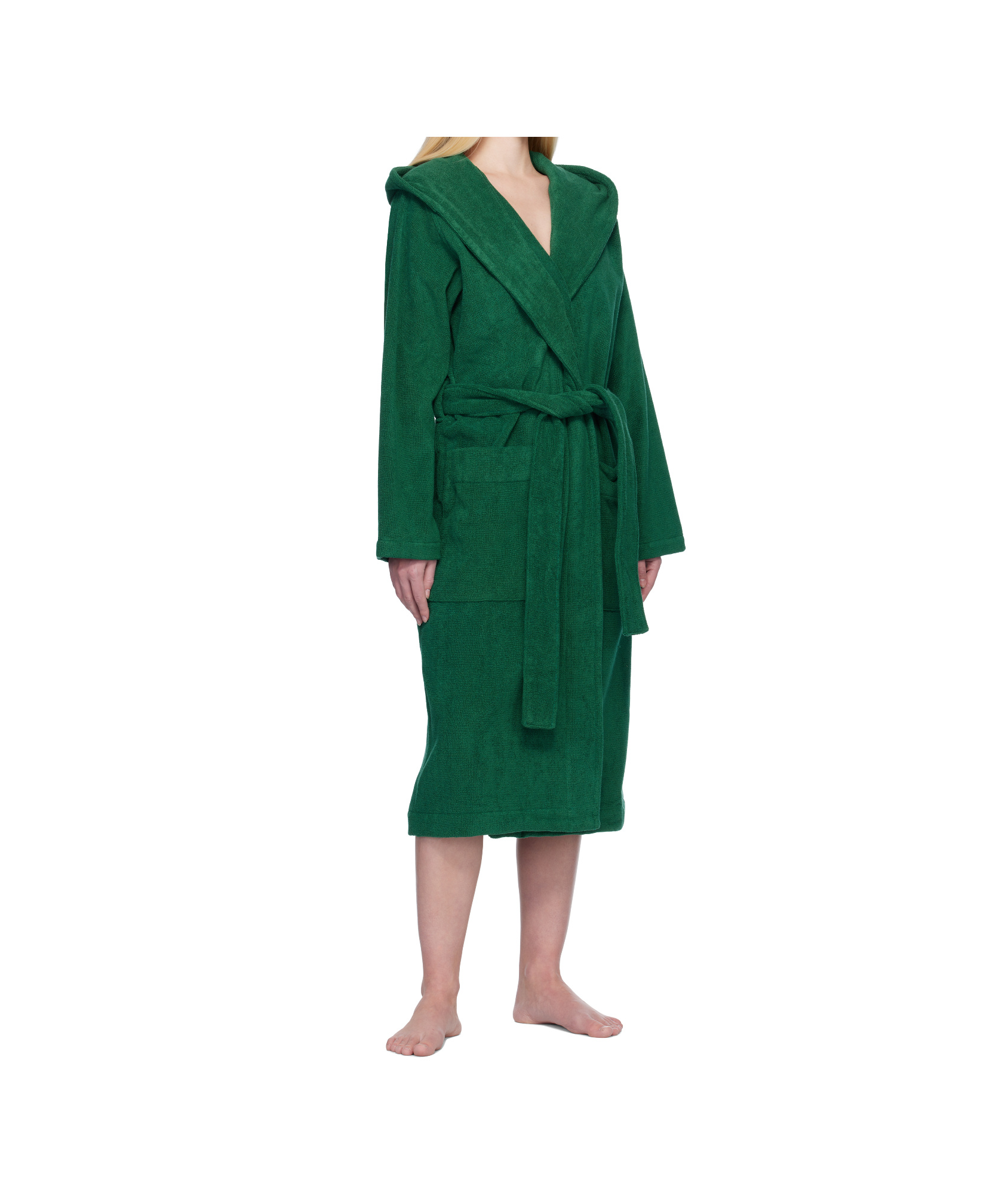 Tekla Green Hooded Bathrobe In Green