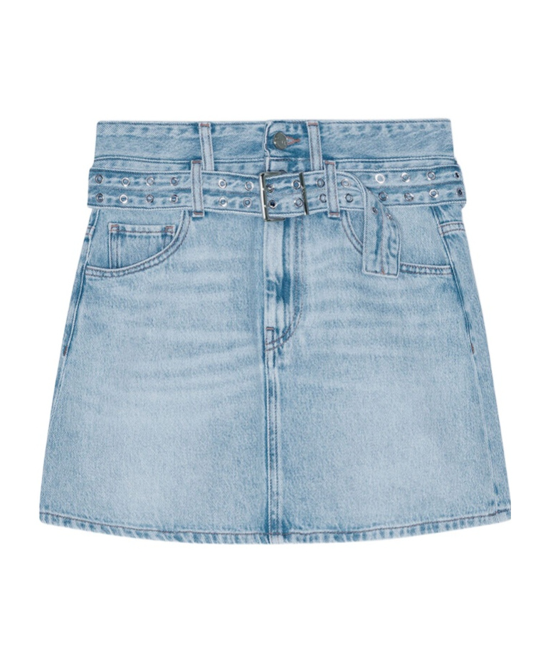 Shop Ganni Light Blue Denim Mini Skirt
