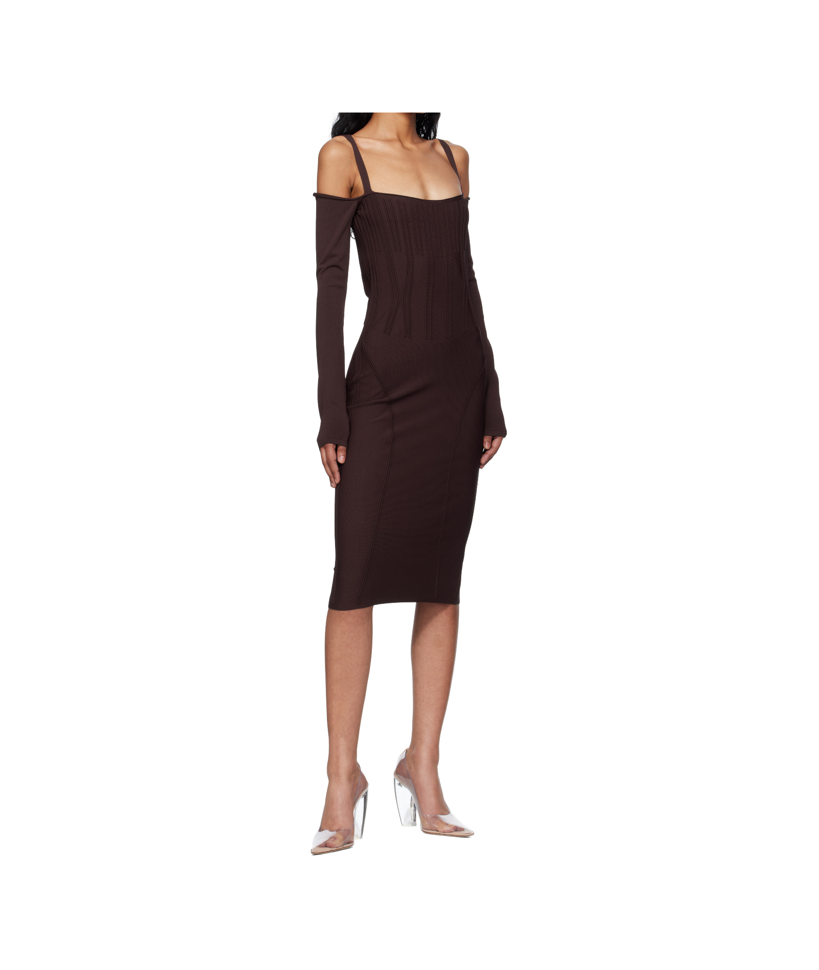 Mugler Boning-detail Dress In Brown