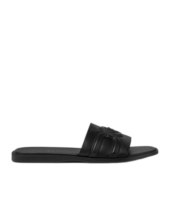 Versace Round Toe Slippers In Black