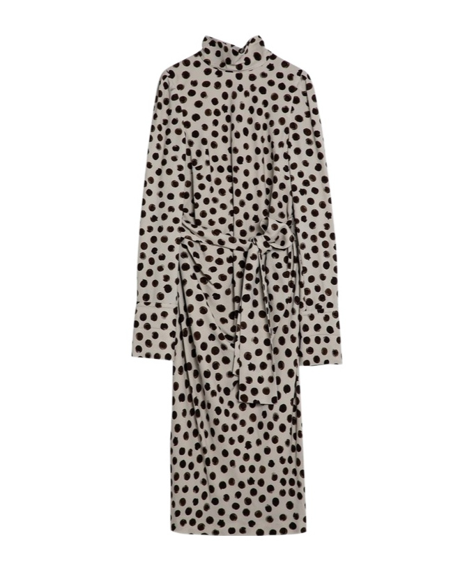 Dries Van Noten Polka Dot Dress With Bow And Belt In Gray