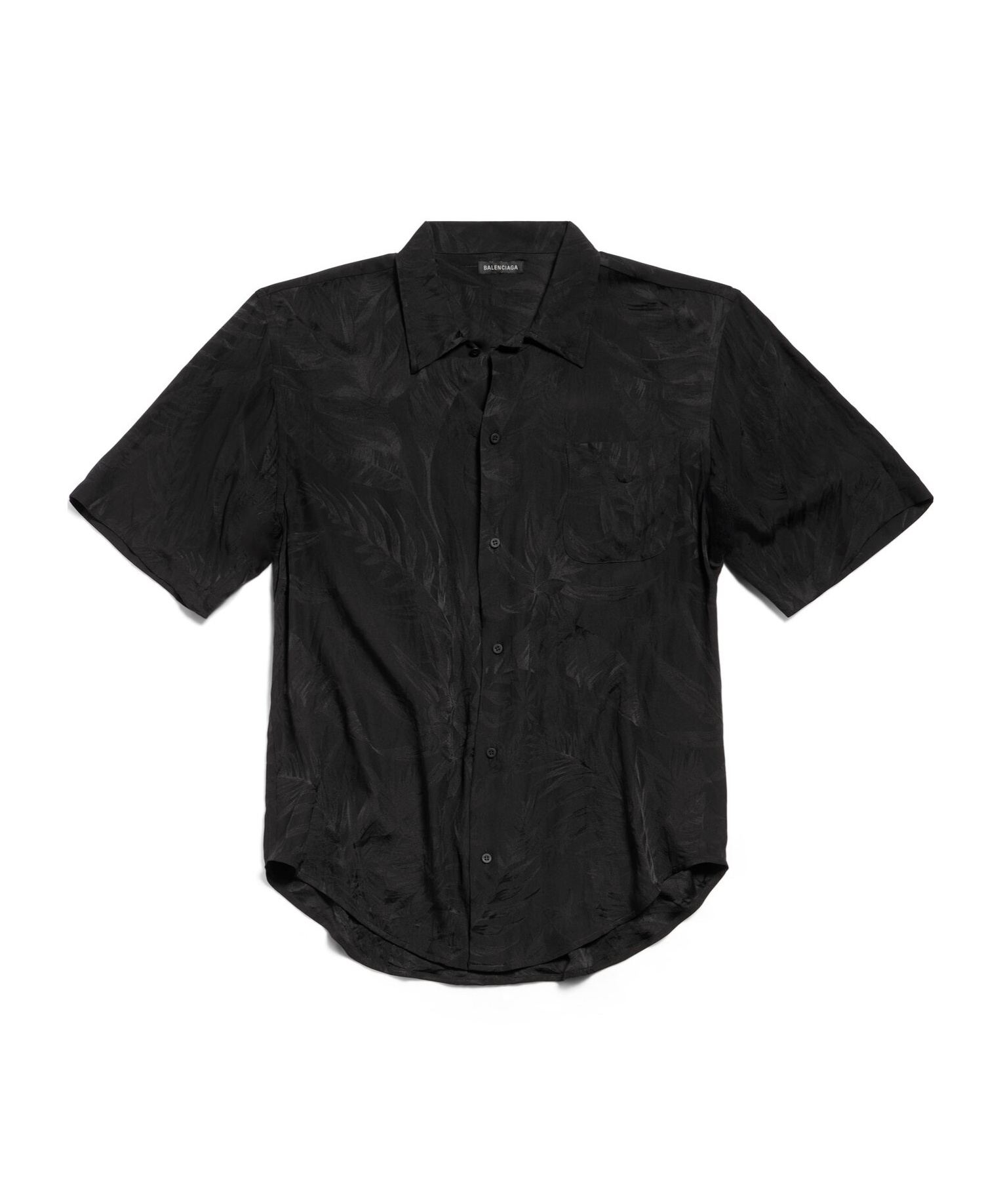 Balenciaga Men's Tropical Flowers Minimal Short Sleeve Shirt In Black