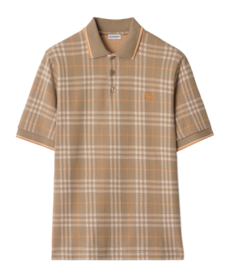 Burberry Checked Cotton Polo Shirt In Brown