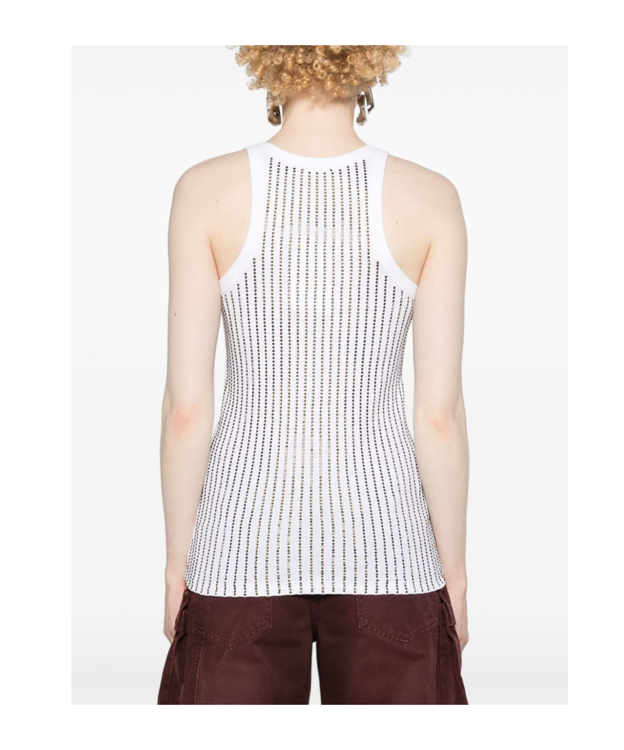 Attico White Tank Top With Multicolor Rhinestone In Jersey Woman In White