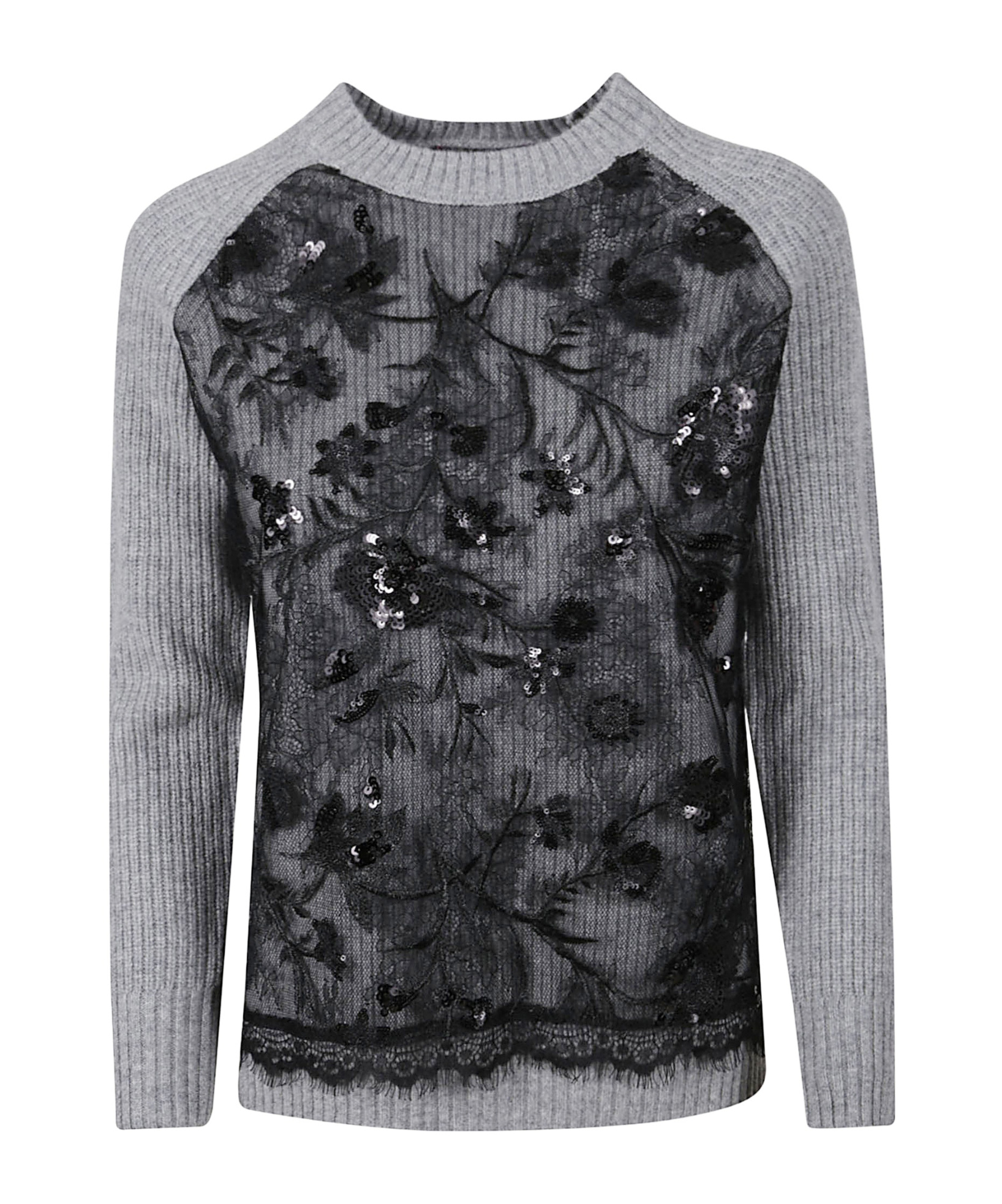 Ermanno Firenze Sequin-embellished Lace-panel Sweater In Black