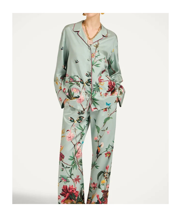 La Doublej Floral Panel Pyjama Shirt In Green