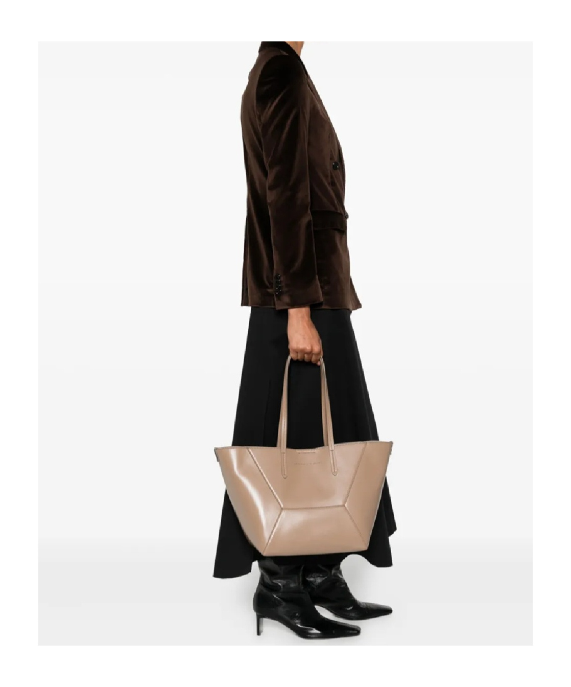 Brunello Cucinelli Geometric Panel Shoulder Bag With Top Handles In Brown