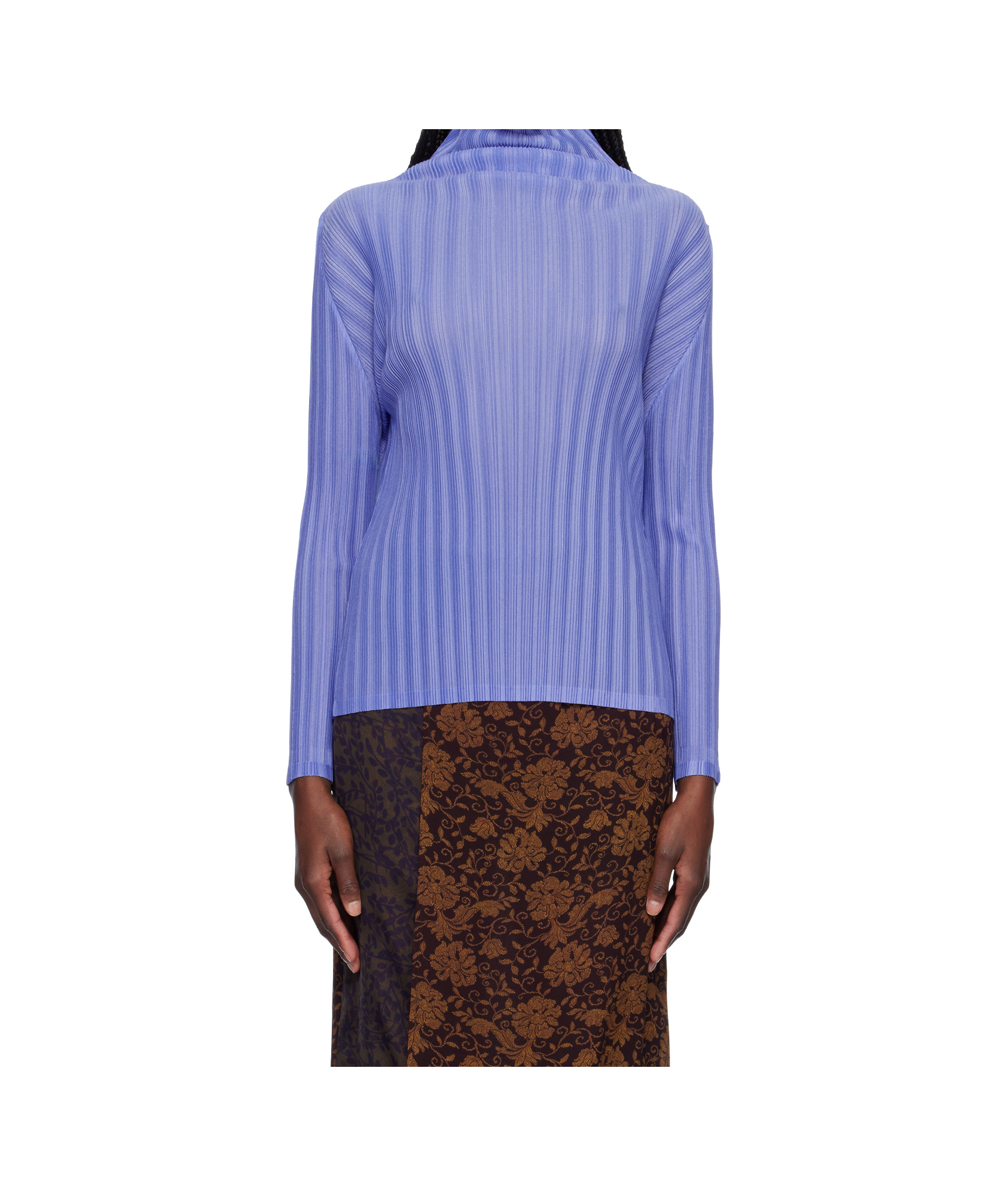 Issey Miyake Blue Rib Pleats February Turtleneck In Blue