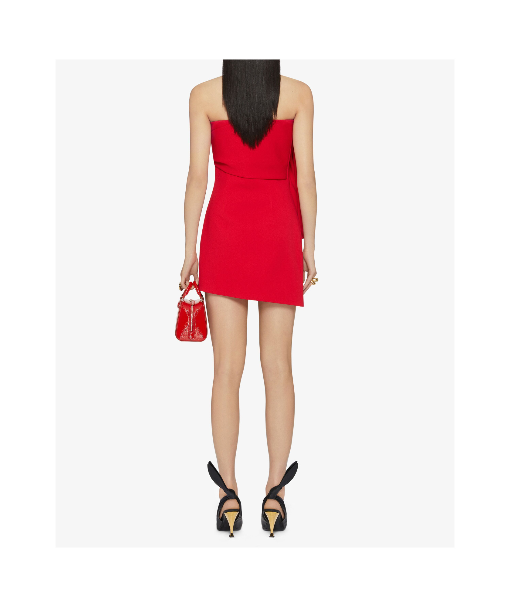 Shop Givenchy Bustier Dress In Sable Stretch With Oversized Bow In Scarlet