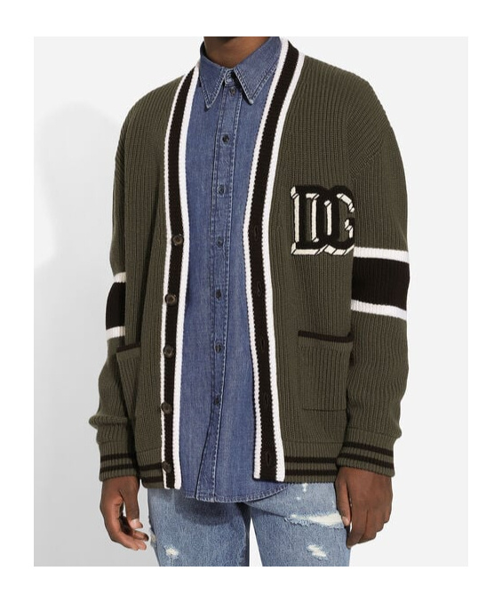 Dolce & Gabbana Striped Virgin Wool V-neck Cardigan In Black
