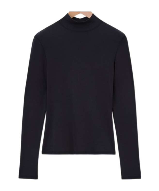 Lemaire High-neck Long-sleeved Ribbed Top In Black