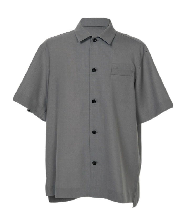 Sacai Short Sleeve Button-up Suiting Shirt In Gray