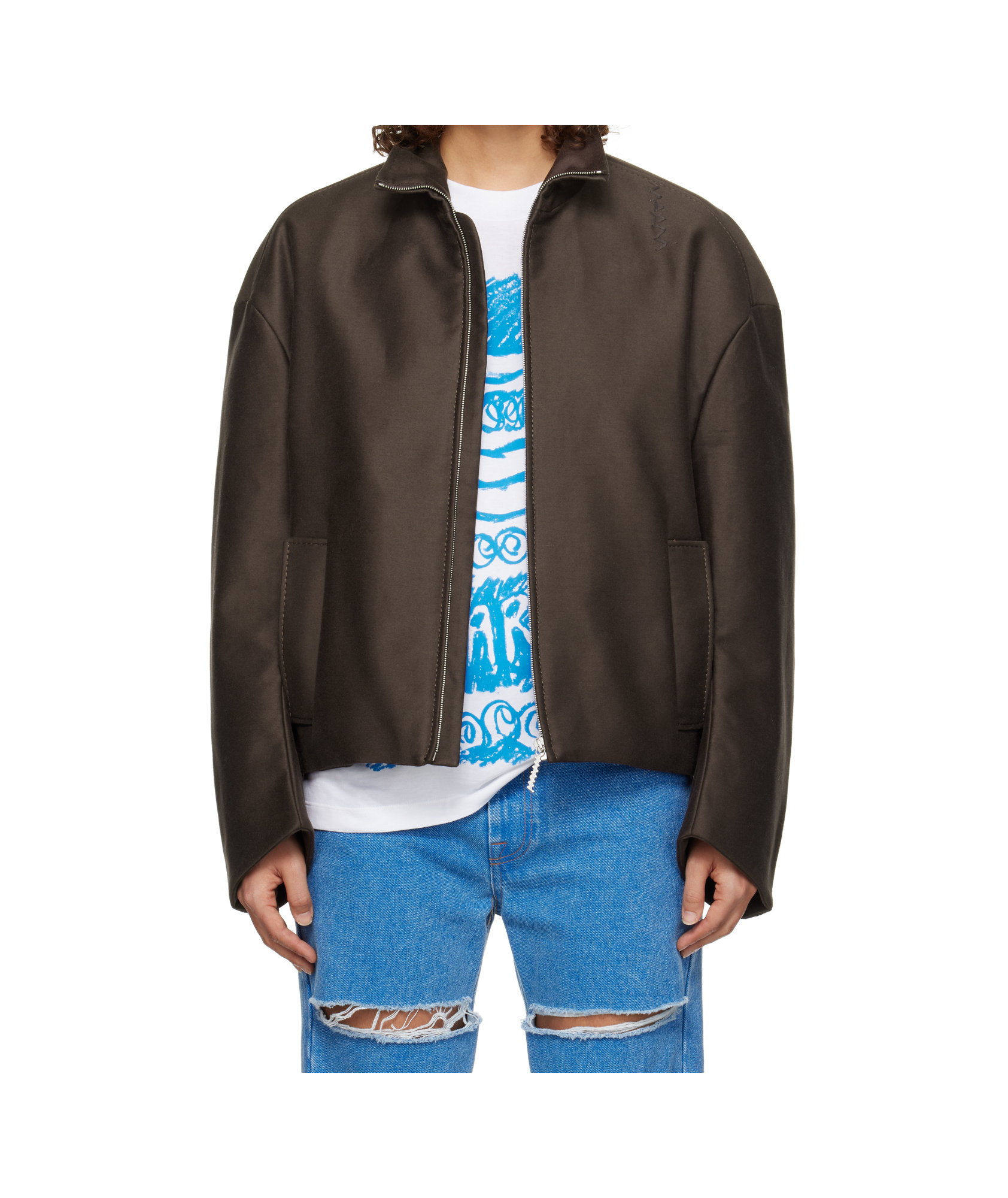 Marni Brown Cropped Cocoon Jacket In Black